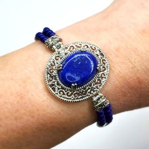 Karis Lapis Lazuli Blue Howlite Toggle Clasp Bracelet in Platinum Bond SS